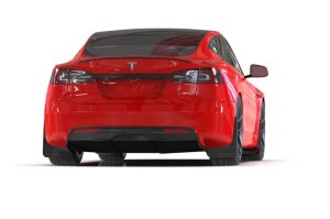 Tesla S Plaid Mud Flap - Rally Armor - UR Black with White Logo - Black - `21-`25 Tesla S Plaid Mud Flap - Rally Armor - UR Black with White Logo - Black - `21-`25